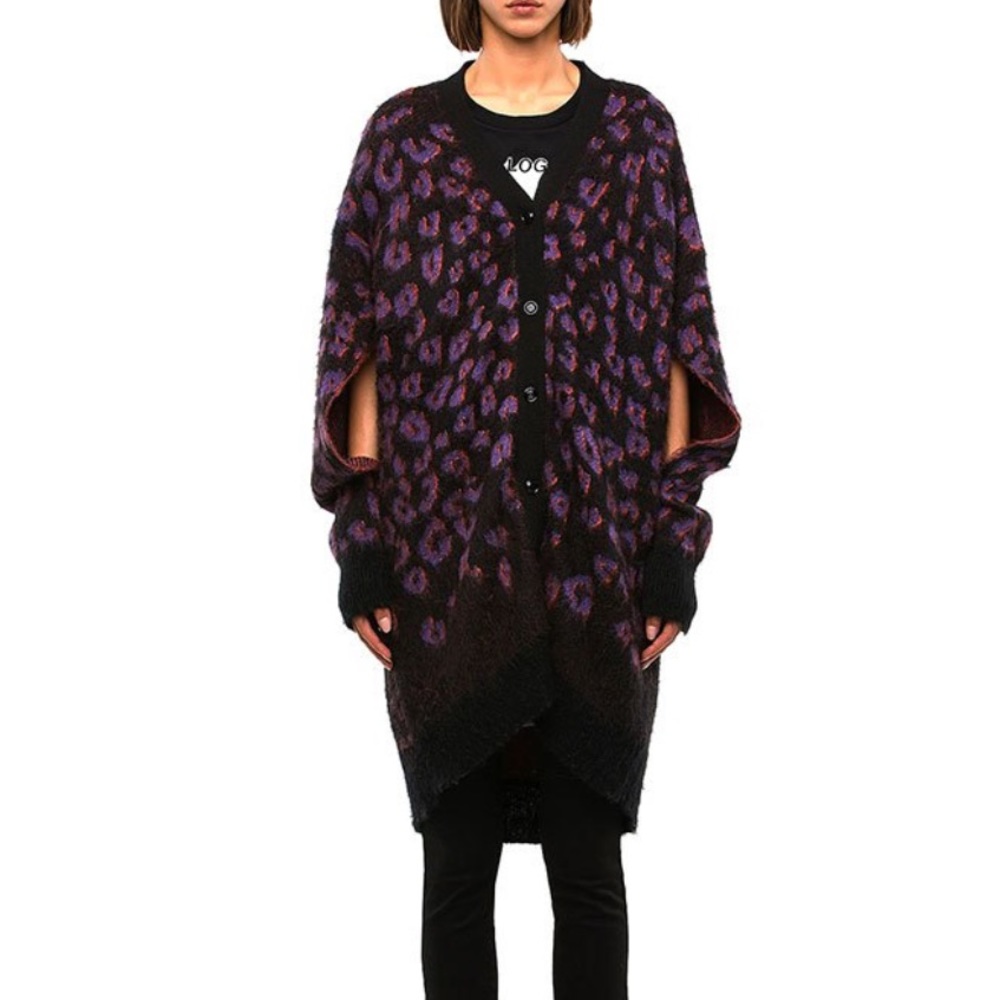 Diesel Rebecca Slit Open Sleeve Oversized Wool Blend Cardigan Sweater size 8